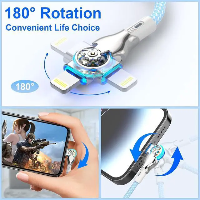 Alt view image 5 of 7 - MTAKYI Bidirectional 90 Degree Charging Cable 6FT, 180°Rotating Angle Lightning Cable, High Speed Data Sync Lightning Charger Cable for Phone 14/13/12/11/Pro/Max/XS/XR/X/8/7/Plus/6S