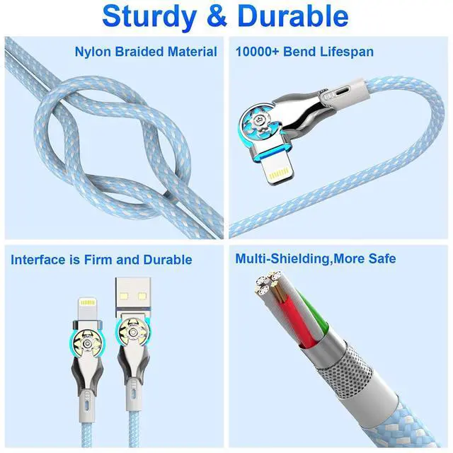 Alt view image 6 of 7 - MTAKYI Bidirectional 90 Degree Charging Cable 6FT, 180°Rotating Angle Lightning Cable, High Speed Data Sync Lightning Charger Cable for Phone 14/13/12/11/Pro/Max/XS/XR/X/8/7/Plus/6S