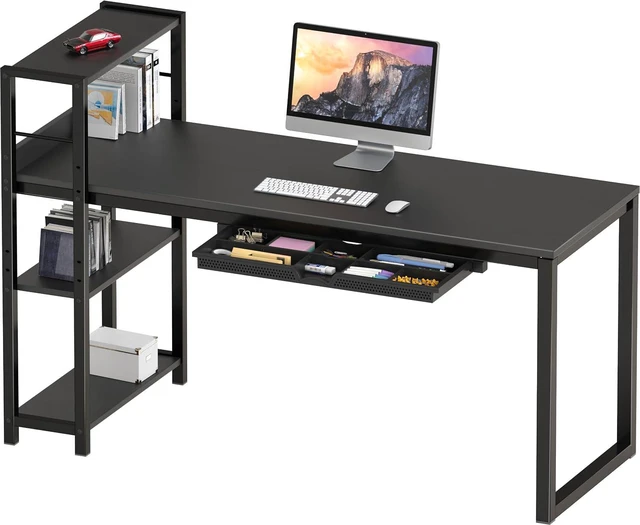 Main image of SHW 46-Inch Home Office Computer Desk w/Side Shelf & Drawer, Black