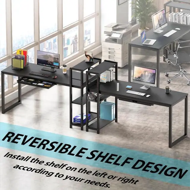 Alt view image 5 of 7 - SHW 46-Inch Home Office Computer Desk w/Side Shelf & Drawer, Black