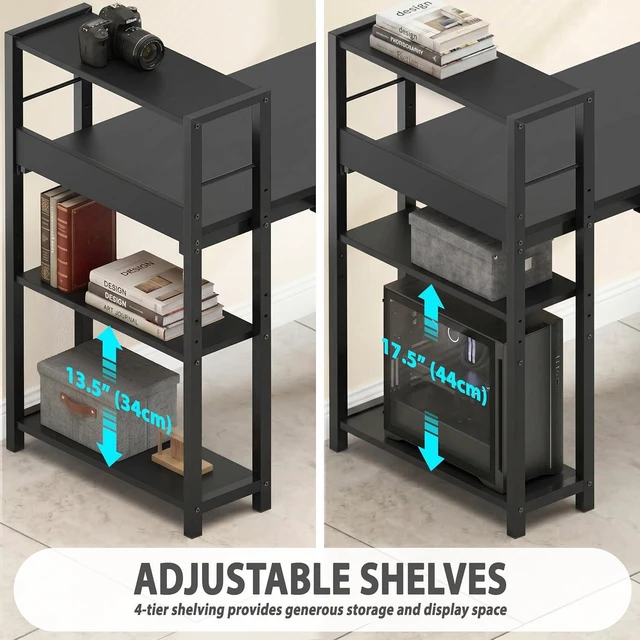 Alt view image 6 of 7 - SHW 46-Inch Home Office Computer Desk w/Side Shelf & Drawer, Black