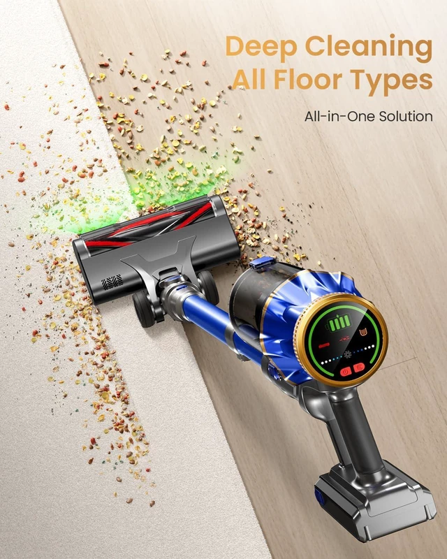 Alt view image 4 of 7 - Cordless Vacuum Cleaner, Upgraded 650W 60KPA 70Mins Vacuum Cleaners for Home with Self-Standing Vacuum Cleaner Stick, Anti-tangle Wireless Vacuum, OLED Screen 1.8L Cup for Pet Hair/Carpets/All Floor
