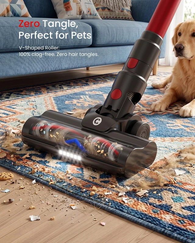 Alt view image 2 of 7 - CHEBIO Lightweight Cordless Vacuum Cleaners for Home, Stick Vacuum Cordless Rechargeable with 45kPa Suction,45-Min Run,Anti-Tangle and Self-Stand, 6 in 1 Hardwood Vacuum Cleaner (red)