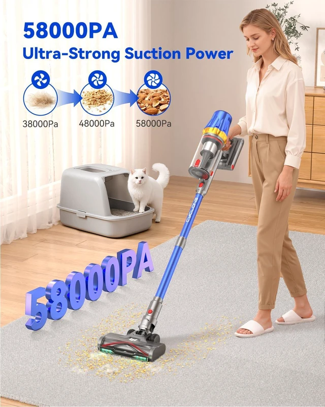 Alt view image 2 of 7 - H9 Cordless Vacuum Cleaner, 700W 58kPa 90 Mins Runtime Stick Vacuum, Self-Standing Wireless Vac with 6 Green LEDs, Anti-Tangle Brush for Home, Pet Hair, Carpets & Hard Floor