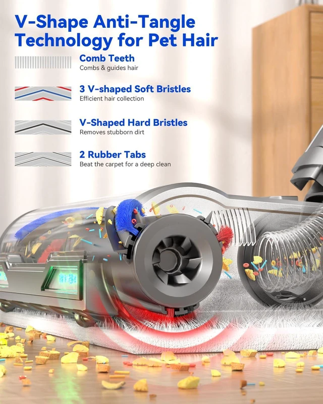 Alt view image 4 of 7 - H9 Cordless Vacuum Cleaner, 700W 58kPa 90 Mins Runtime Stick Vacuum, Self-Standing Wireless Vac with 6 Green LEDs, Anti-Tangle Brush for Home, Pet Hair, Carpets & Hard Floor