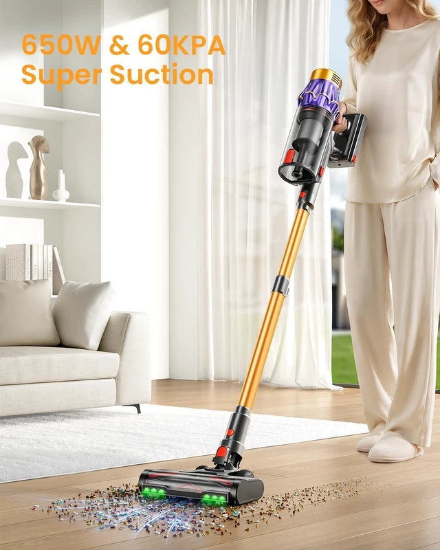 Alt view image 2 of 7 - Cordless Vacuum Cleaner, 650W/60KPA/70 Mins Vacuum Cleaners for Home with Self-Standing, Anti-Tangle Vacuum Cordless, Smart Display and 1.8L Cup Cordless Stick Vacuum Cleaner for Pet Hair/Carpets