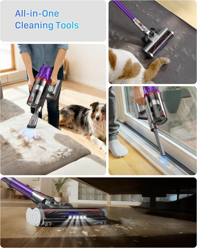 Alt view image 3 of 7 - Cordless Vacuum Cleaner for Home - Powerful Stick Vacuum with HEPA Filter, 55-Min Runtime, LED Light, Anti-Tangle Brush, Detachable Battery,Lightweight Vacuum for Pet Hair,Carpets & Hard Floors
