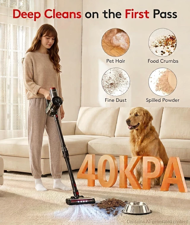 Alt view image 2 of 7 - Cordless Vacuum Cleaner 40Kpa 45Min 6-in-1 Self-Standing