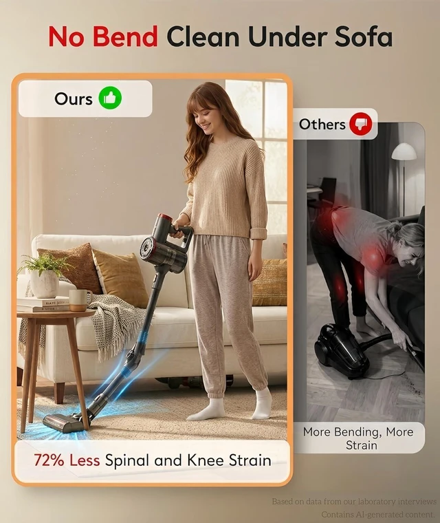 Alt view image 3 of 7 - Cordless Vacuum Cleaner 40Kpa 45Min 6-in-1 Self-Standing