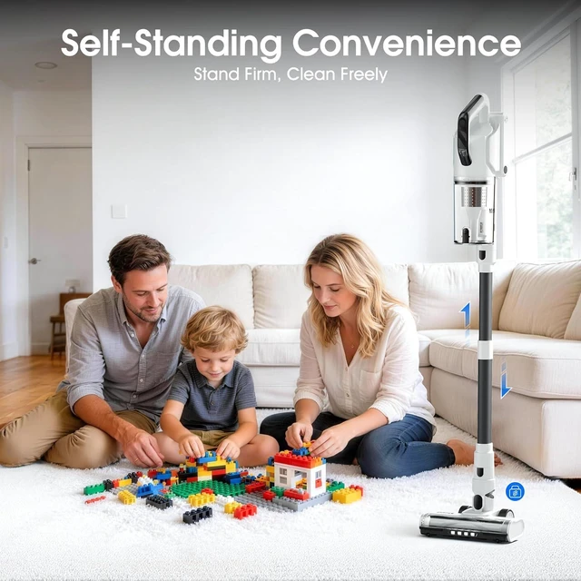 Alt view image 4 of 7 - Klarpul Cordless Vacuum Cleaner, 2 Batteries 140 Mins Runtime 600W 50Kpa Stick Vacuum Cordless, Self-Standing Vacuum Cleaners for Home with 2.5H Fast Charging, for Floor/Carpet/Pet Hair, White