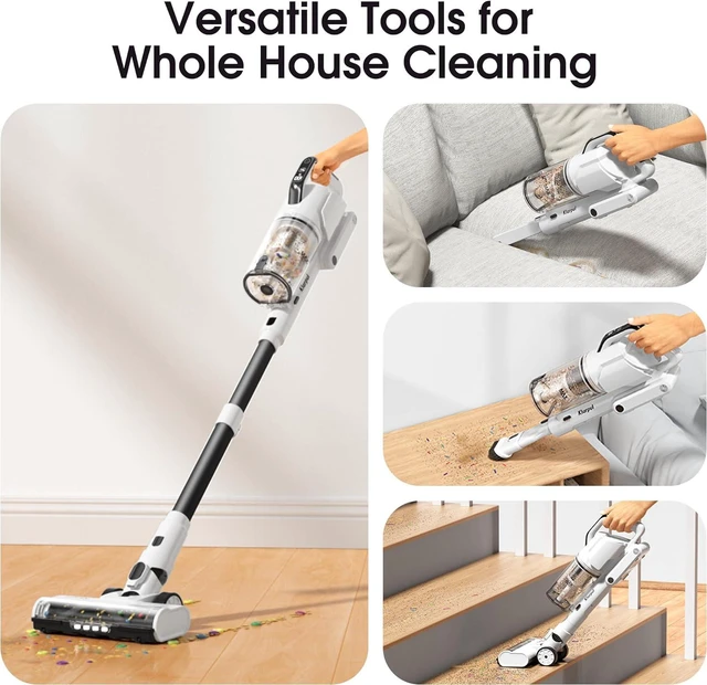 Alt view image 6 of 7 - Klarpul Cordless Vacuum Cleaner, 2 Batteries 140 Mins Runtime 600W 50Kpa Stick Vacuum Cordless, Self-Standing Vacuum Cleaners for Home with 2.5H Fast Charging, for Floor/Carpet/Pet Hair, White