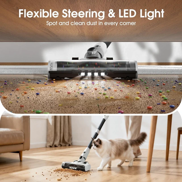 Alt view image 7 of 7 - Klarpul Cordless Vacuum Cleaner, 2 Batteries 140 Mins Runtime 600W 50Kpa Stick Vacuum Cordless, Self-Standing Vacuum Cleaners for Home with 2.5H Fast Charging, for Floor/Carpet/Pet Hair, White