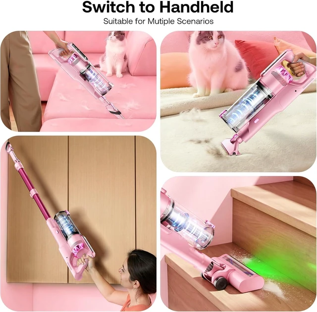 Alt view image 4 of 7 - Trucozie Cordless Vacuum Cleaner, Self-Standing Lightweight Stick Vacuum with 50 mins Runtime, Powerful Suction, Anti-Tangle Wireless Vacuum for Home, Hardwood Floor, Carpet, Pet Hair, Pink