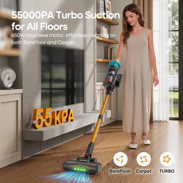 Alt view image 2 of 7 - ElecKeys 650W 55kPa Cordless Stick Vacuum Cleaners for Home with 70Mins