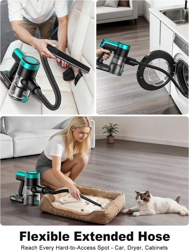 Alt view image 7 of 7 - Cordless Vacuum Cleaner,58kPa/10-in-1 Stick Vacuum with 29-inch Hose and LED Lighting Brush,55Mins Runtime Vacuum Cleaner for Home,Self-Standing Vacuum with Anti-Tangle Brush for Pet Hair/Carpet/Floor