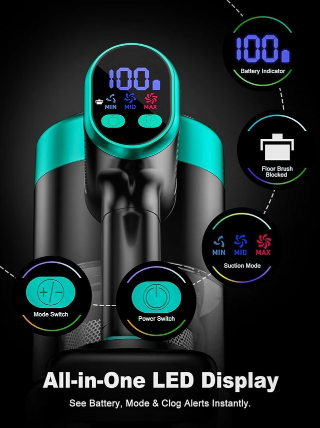 Alt view image 6 of 7 - Cordless Vacuum Cleaner,58kPa/10-in-1 Stick Vacuum with 29-inch Hose and LED Lighting Brush,55Mins Runtime Vacuum Cleaner for Home,Self-Standing Vacuum with Anti-Tangle Brush for Pet Hair/Carpet/Floor