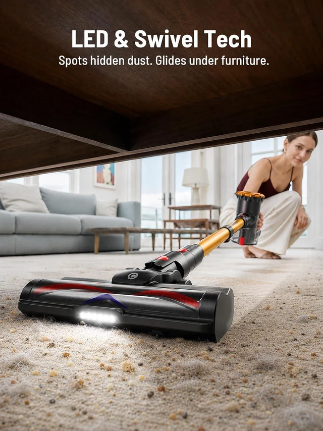 Alt view image 6 of 7 - CHEBIO Cordless Vacuum Cleaner, 550W/45Kpa Vacuum Cleaners for Home, Self-Standing&Anti-Tangle, 65Mins Stick Vacuum with LED Display, 8 in 1 Lightweight Vacuums for Hard Floor/Carpet/Pet Hair
