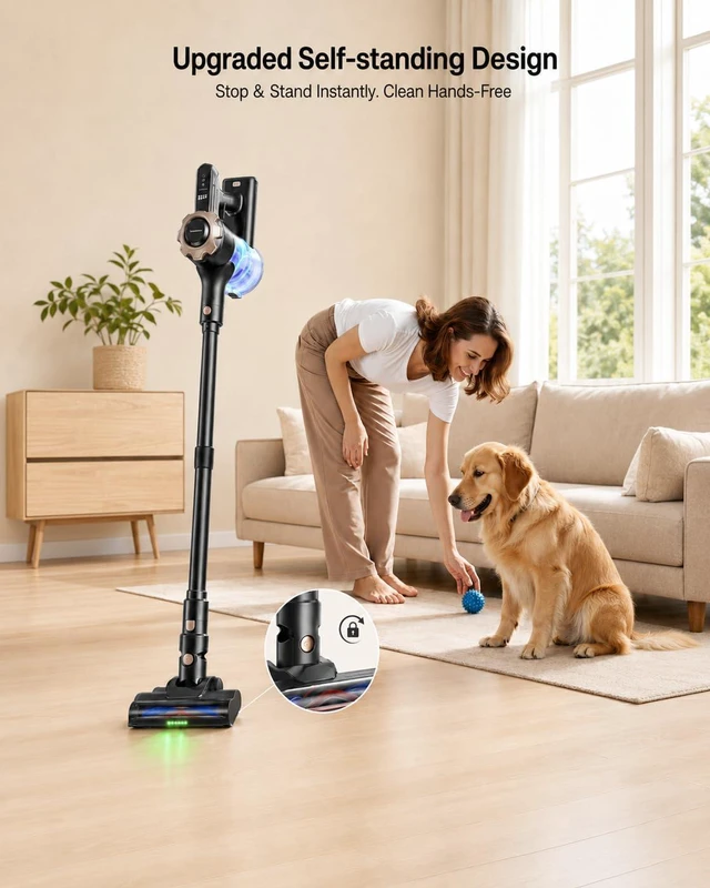 Alt view image 2 of 7 - Trucozie Cordless Vacuum Cleaner, 8-in-1 Lightweight Stick Vacuum with 45mins Runtime, Powerful Suction, Green Light & Self-Standing Vacuum Cleaners for Home, Hardwood Floors, Carpet, Pet Hair, Black