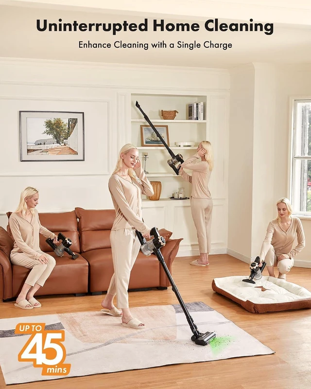 Alt view image 3 of 7 - Trucozie Cordless Vacuum Cleaner, 8-in-1 Lightweight Stick Vacuum with 45mins Runtime, Powerful Suction, Green Light & Self-Standing Vacuum Cleaners for Home, Hardwood Floors, Carpet, Pet Hair, Black