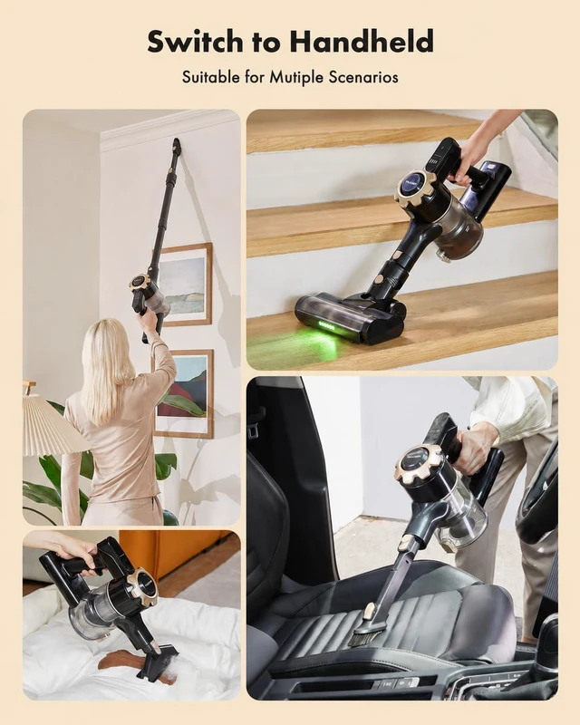 Alt view image 7 of 7 - Trucozie Cordless Vacuum Cleaner, 8-in-1 Lightweight Stick Vacuum with 45mins Runtime, Powerful Suction, Green Light & Self-Standing Vacuum Cleaners for Home, Hardwood Floors, Carpet, Pet Hair, Black