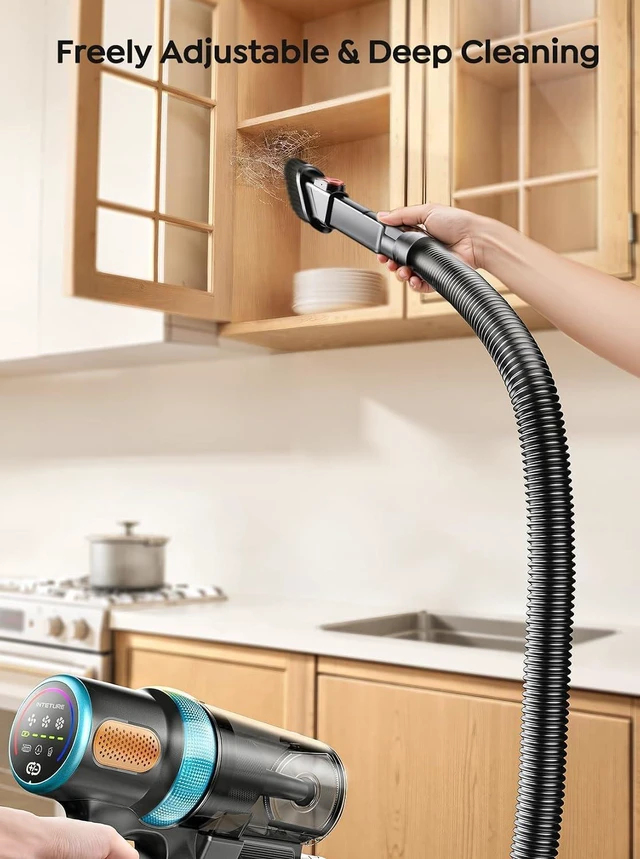 Alt view image 5 of 7 - Cordless Vacuum Cleaner, 650W 55KPA 70Mins Vacuum Cleaners for Home, Upgraded Stick Vacuum with 3.3Ft Extendable Hose, LED Touch Screen, Wall Charging Station, Auto Mode for Carpet Pet Hair Hard Floor