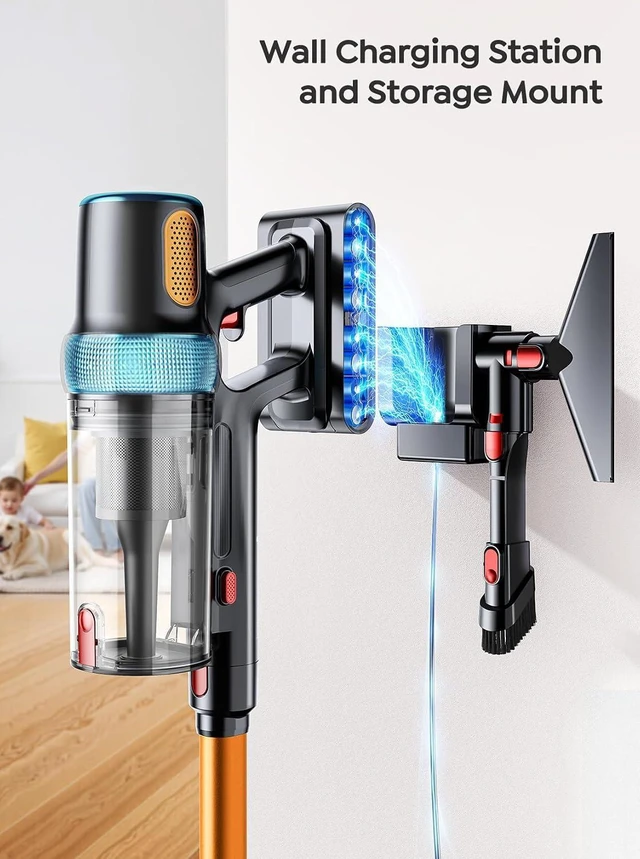 Alt view image 6 of 7 - Cordless Vacuum Cleaner, 650W 55KPA 70Mins Vacuum Cleaners for Home, Upgraded Stick Vacuum with 3.3Ft Extendable Hose, LED Touch Screen, Wall Charging Station, Auto Mode for Carpet Pet Hair Hard Floor