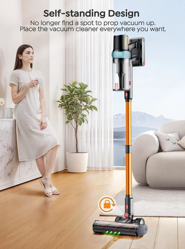 Alt view image 7 of 7 - Cordless Vacuum Cleaner, 650W 55KPA 70Mins Vacuum Cleaners for Home, Upgraded Stick Vacuum with 3.3Ft Extendable Hose, LED Touch Screen, Wall Charging Station, Auto Mode for Carpet Pet Hair Hard Floor