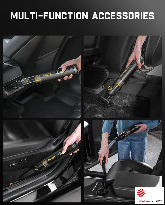 Alt view image 4 of 7 - Fanttik Slim V10 APEX Cordless Car Vacuum, 4-in-1 Portable Mini Handheld Vac, Upgraded Smart Digital Display, 19kPa Suction Power, 2 Suction Modes for Small Jobs, Car, Office Desk, Keyboards (Black)