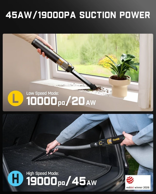 Alt view image 6 of 7 - Fanttik Slim V10 APEX Cordless Car Vacuum, 4-in-1 Portable Mini Handheld Vac, Upgraded Smart Digital Display, 19kPa Suction Power, 2 Suction Modes for Small Jobs, Car, Office Desk, Keyboards (Black)
