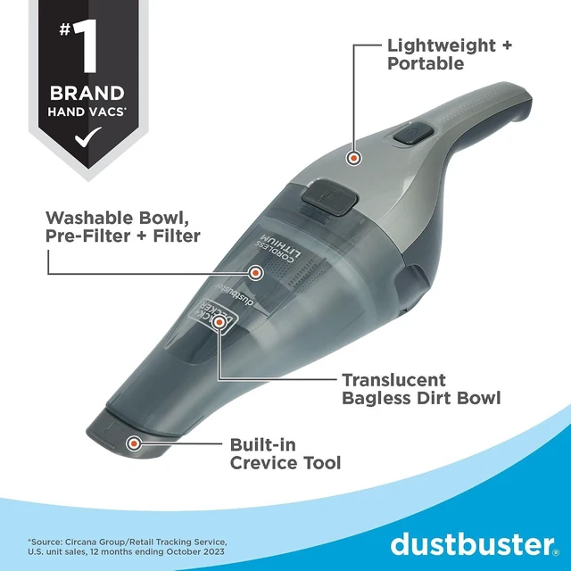 Alt view image 3 of 7 - BLACK+DECKER dustbuster Handheld Vacuum, 8V Cordless, Hand Vacuum for Quick Cleanup with Crevice Tool and Washable Filter (HNVC220BCZ01)