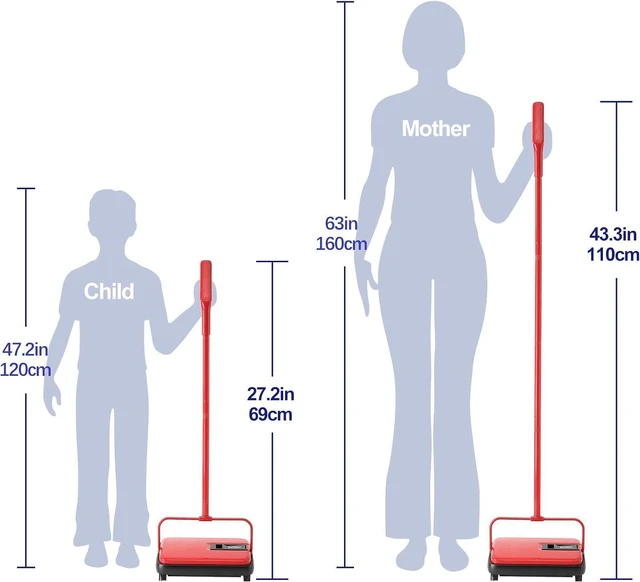 Alt view image 2 of 7 - Eyliden Carpet Sweeper, Mini Size, Manual Sweeping, Red