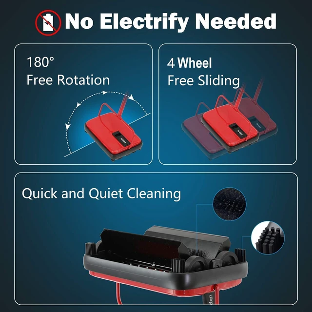 Alt view image 3 of 7 - Eyliden Carpet Sweeper, Mini Size, Manual Sweeping, Red