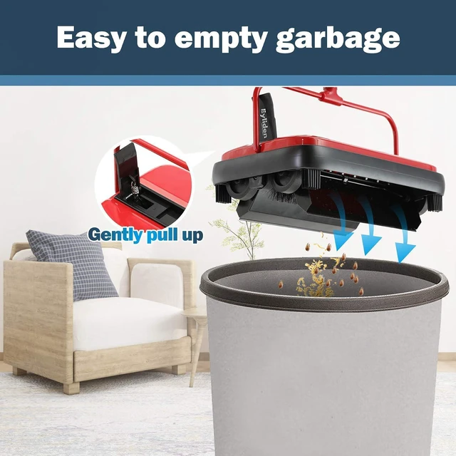 Alt view image 4 of 7 - Eyliden Carpet Sweeper, Mini Size, Manual Sweeping, Red