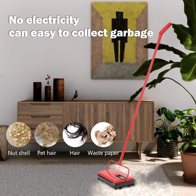 Alt view image 6 of 7 - Eyliden Carpet Sweeper, Mini Size, Manual Sweeping, Red