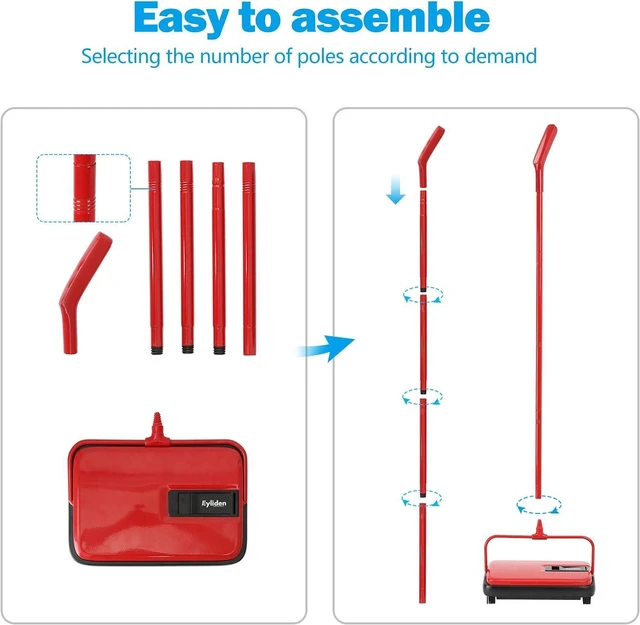 Alt view image 7 of 7 - Eyliden Carpet Sweeper, Mini Size, Manual Sweeping, Red