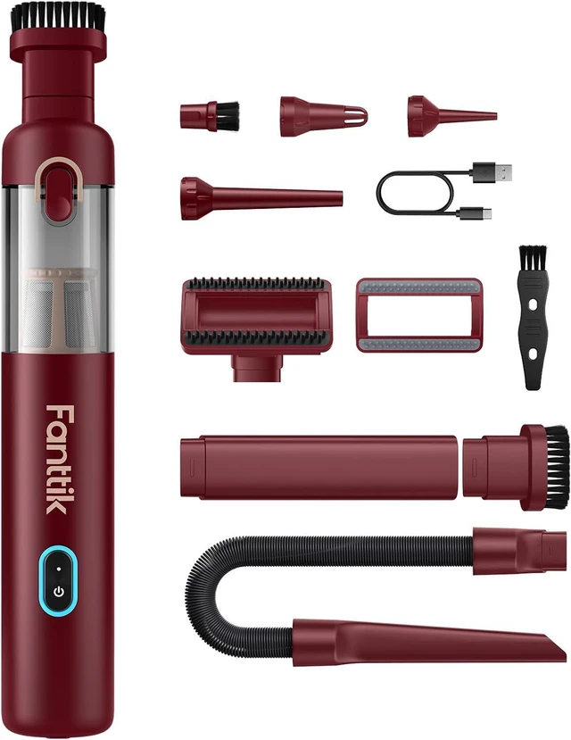 Main image of Fanttik Slim V8 APEX Cordless Car Vacuum & Air Duster, 4-in-1 Portable Mini Vacuum with 19000pa Suction Power for Pet Hair, Type-C Charge, One-Touch Empty for Car, Office Desk, Keyboards (Red)