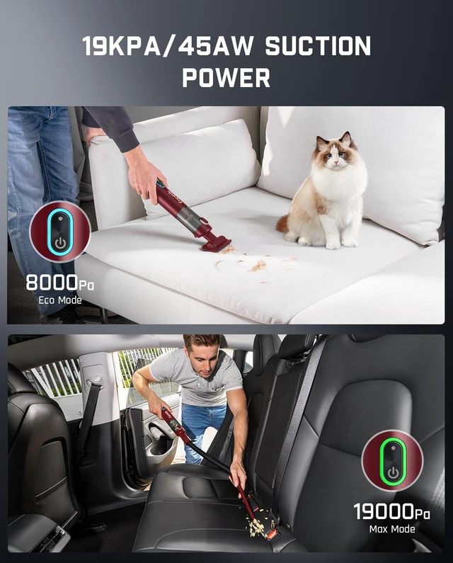 Alt view image 2 of 7 - Fanttik Slim V8 APEX Cordless Car Vacuum & Air Duster, 4-in-1 Portable Mini Vacuum with 19000pa Suction Power for Pet Hair, Type-C Charge, One-Touch Empty for Car, Office Desk, Keyboards (Red)