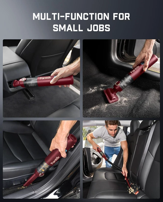 Alt view image 3 of 7 - Fanttik Slim V8 APEX Cordless Car Vacuum & Air Duster, 4-in-1 Portable Mini Vacuum with 19000pa Suction Power for Pet Hair, Type-C Charge, One-Touch Empty for Car, Office Desk, Keyboards (Red)