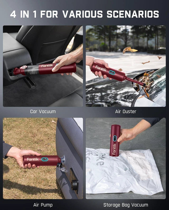 Alt view image 4 of 7 - Fanttik Slim V8 APEX Cordless Car Vacuum & Air Duster, 4-in-1 Portable Mini Vacuum with 19000pa Suction Power for Pet Hair, Type-C Charge, One-Touch Empty for Car, Office Desk, Keyboards (Red)