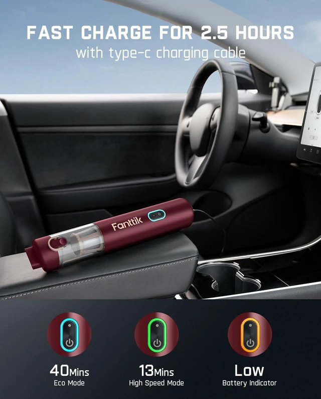 Alt view image 7 of 7 - Fanttik Slim V8 APEX Cordless Car Vacuum & Air Duster, 4-in-1 Portable Mini Vacuum with 19000pa Suction Power for Pet Hair, Type-C Charge, One-Touch Empty for Car, Office Desk, Keyboards (Red)