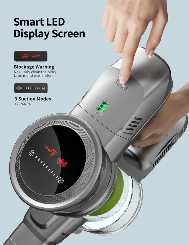 Alt view image 4 of 7 - kalado Cordless Vacuum Cleaner 250w, 26000pa Stick Vacuum Cleaner, LED Display Screen, Detachable Battery, Suitable for Hard Floors, Carpets, Pet Hair