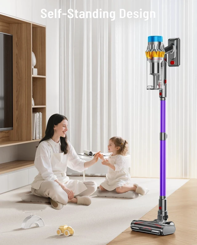 Alt view image 4 of 7 - Cordless Vacuum Cleaner, 650W 55KPA 75Min Powerful Vacuum Cleaners for Home, Self-Standing Stick Vacuum Cordless Rechargeable/ Anti-Tangle/OLED Screen/1.8L Cup for Home Pet Hair/Carpet/Hardwood Floor