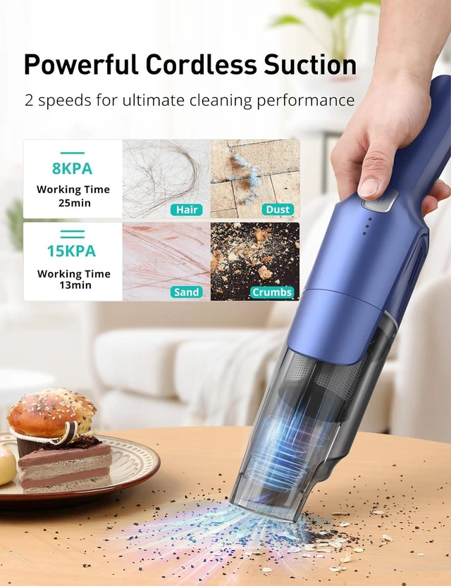 Alt view image 3 of 7 - Handheld Vacuum Cordless, 24KPA Powerful, Rechargeable, Charging Dock, Ergonomic Handle, 2-in-1 Crevice Tool, 1.8lb Portable Vacuum Cleaner with 2-Speed for Car, Portable Car & Pet Hair Vacuum