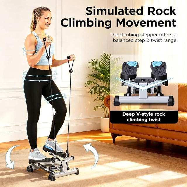 Alt view image 4 of 7 - Efitment Mini Stepper for Exercise at Home, Twist Stair Stepper with Resistance Bands, LCD Monitor, Compact Cardio Step Machine for Full Body Workout
