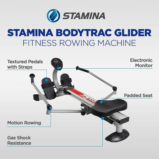 Alt view image 2 of 7 - Stamina Hydraulic Rowing Machine, BodyTrac Glider with Cylinder Resistance, 250 Lbs - Home and Gym Exercise Equipment - Ideal for Fitness Training and Body Workout