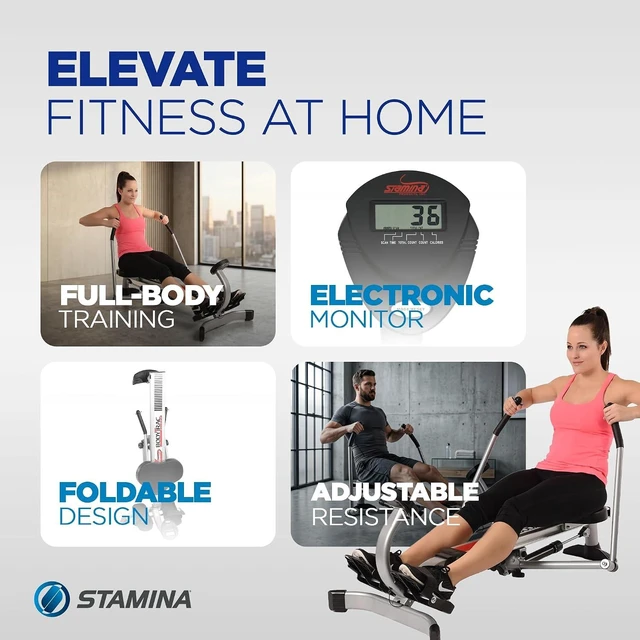 Alt view image 3 of 7 - Stamina Hydraulic Rowing Machine, BodyTrac Glider with Cylinder Resistance, 250 Lbs - Home and Gym Exercise Equipment - Ideal for Fitness Training and Body Workout