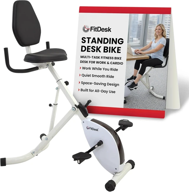 Main image of FitDesk Standing Exercise Bike Desk 3.0, Adjustable Height Indoor Cycling Trainer with Laptop Tray, Portable Stationary Fitness Desk for Home Office, Foldable Exercise Workstation, Supports 300 lbs