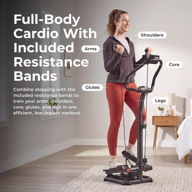 Alt view image 2 of 7 - Sunny Health & Fitness Smart Power Stepper with Resistance Bands for Cardio