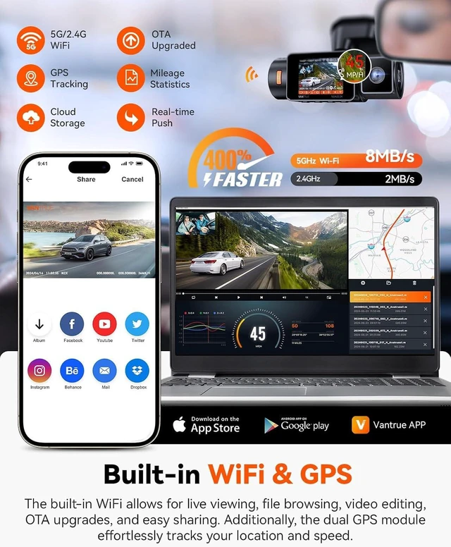 Alt view image 4 of 7 - Vantrue N2X 2.7K Dash Cam Front and Inside, STARVIS 2 PlatePix Car Camera