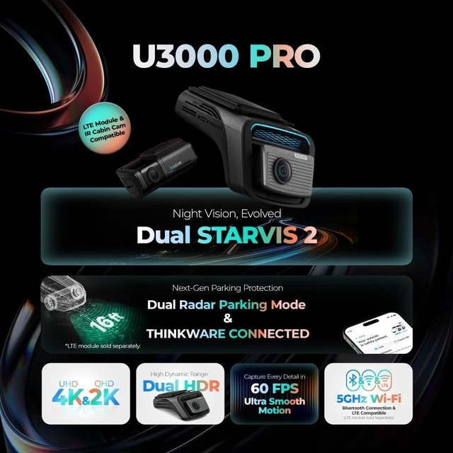 Alt view image 2 of 7 - THINKWARE U3000 PRO Dash Cam 4K Front and 2K Rear, Dual STARVIS 2